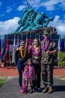 U.S. Marine Corps Sgt. Maj. Alfonso Ramos Jr., off-going sergeant major, Marine Unmanned Aerial Vehicle Squadron 3, and his family pose for a group picture during the VMU-3 relief and appointment ceremony, Marine Corps Base Hawaii, March 4, 2020. Sgt Maj. Alfonso Ramos Jr. relinquished responsibilities to Sgt. Maj. Alejandro Garcia Jr. (U.S. Marine Corps photo by Cpl. Matthew Kirk)