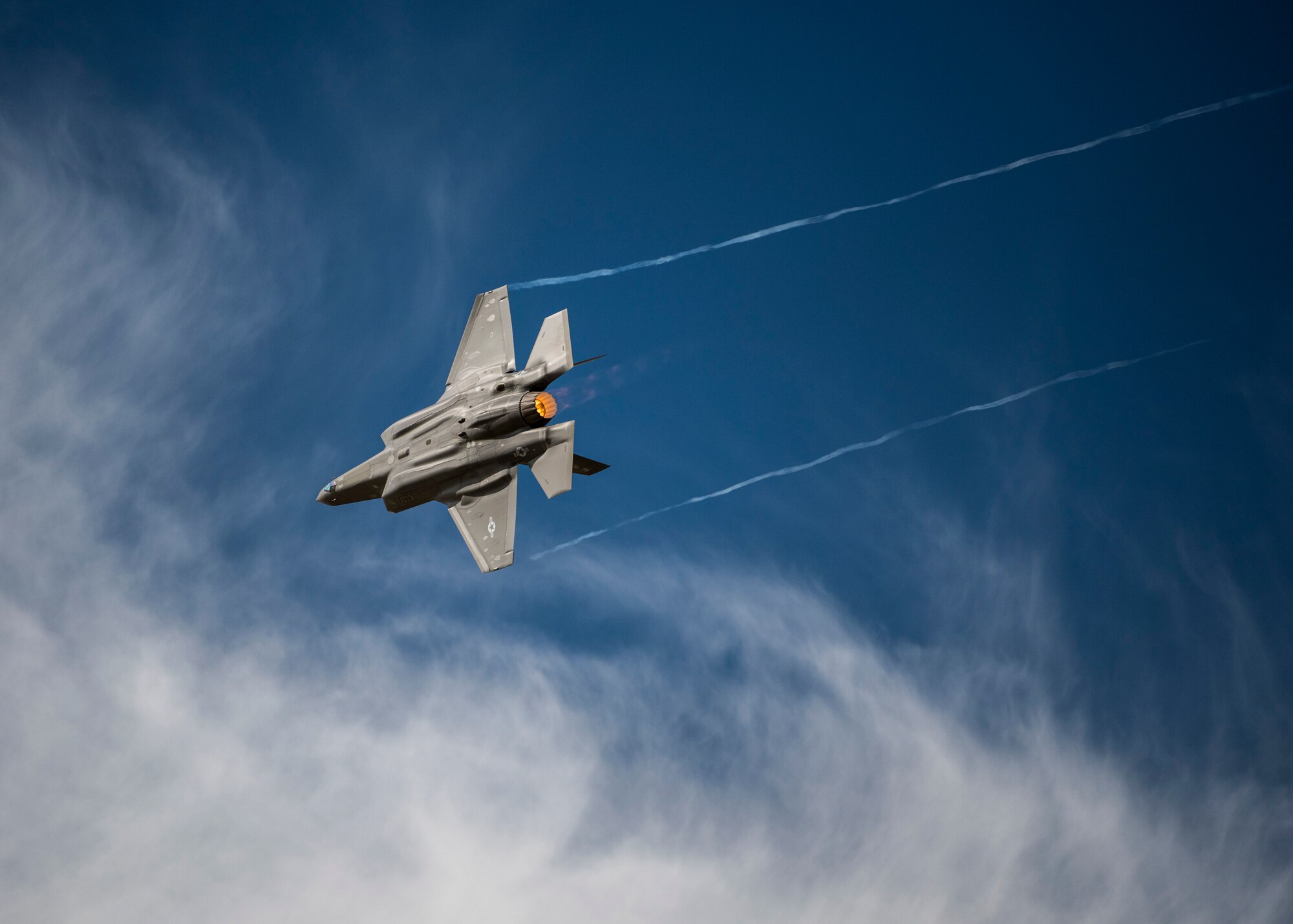 F-35A Lightning II Demonstration Team pilot and commander flies during a demonstration
