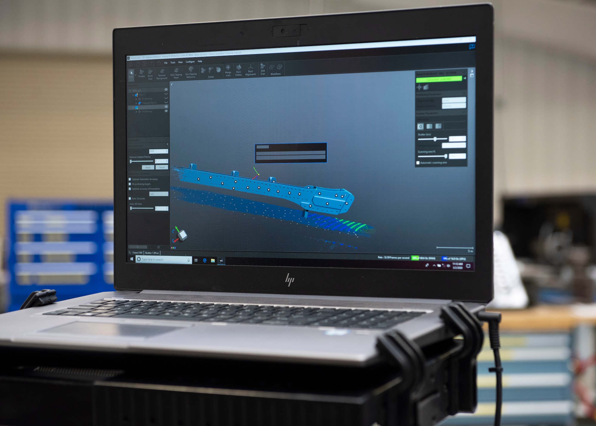 A HandyScan image is displayed on the computer, March 2, 2020, at Mountain Home Air Force Base, Idaho. The HandySCAN is used to scan a structure that needs to be fixed or replaced. (U.S. Air Force photo by Airman Natalie Rubenak)