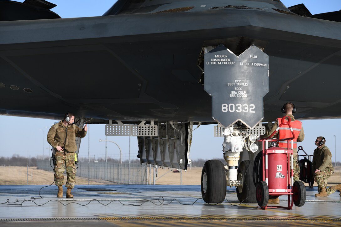 B2 Spirits take off from Whiteman AFB