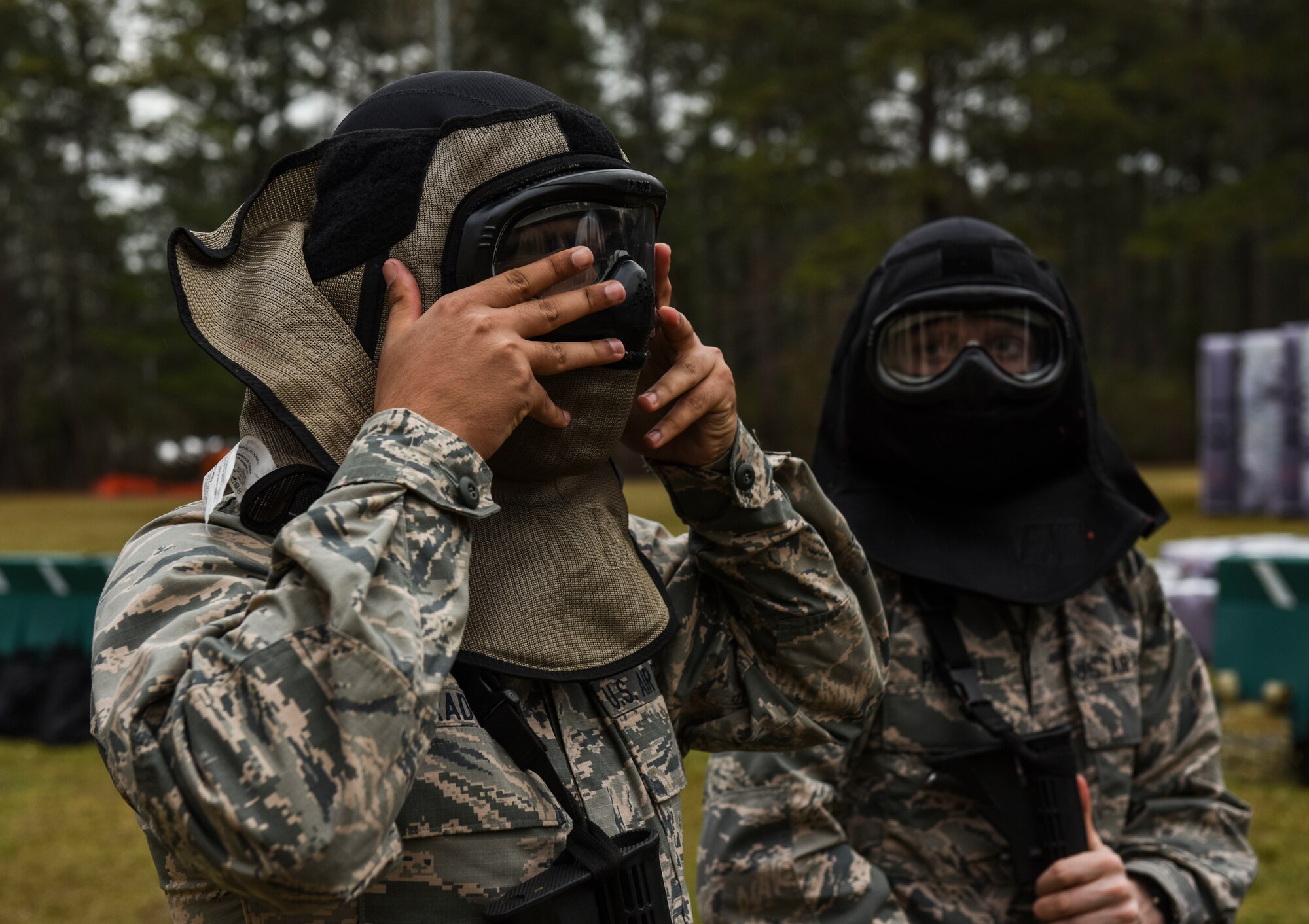 Cadets from the Citadel don protective gear prior to a live-fire exercise at the Naval Weapons Station Charleston, Joint Base Charleston, S.C., March 3, 2020.
