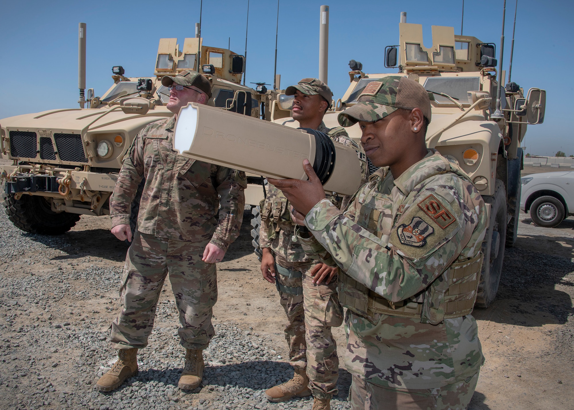 SFS members use a radar/GPS jammer to take down drones