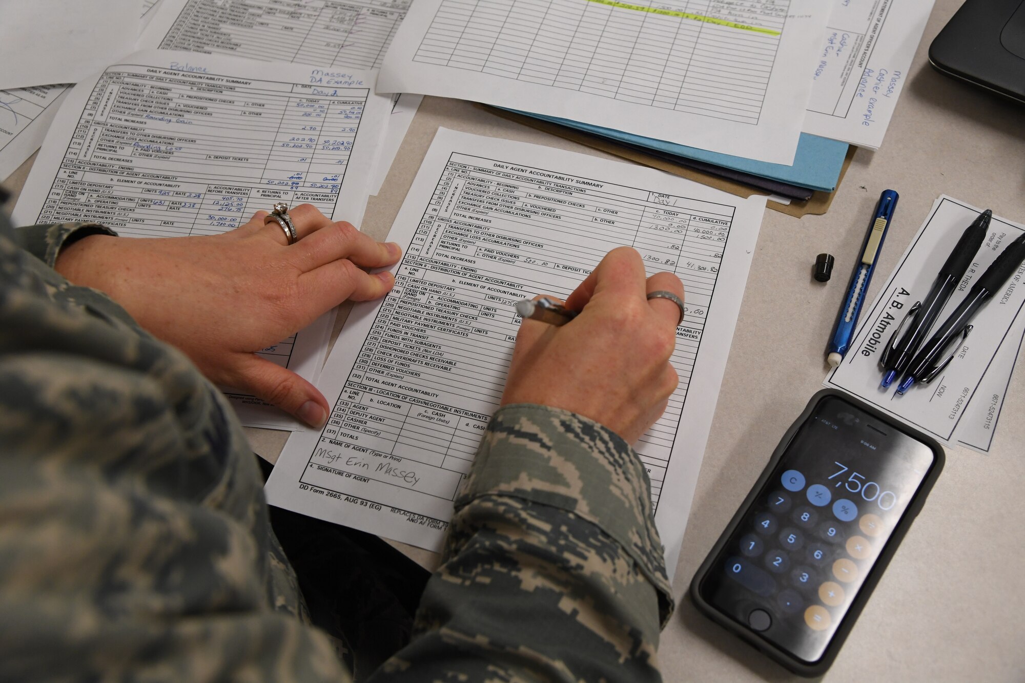 U.S. Air Force Master Sgt. Erin Massey, 335th Training Squadron student, completes class work for the finance management course inside Allee Hall at Keesler Air Force Base, Mississippi, Feb. 3, 2020. This course, which graduated 220 students this past year, takes nine academic days to complete. Approximately 7,400 students go through the 335th TRSs 13 Air Force Specialty Codes each year. (U.S. Air Force photo by Kemberly Groue)