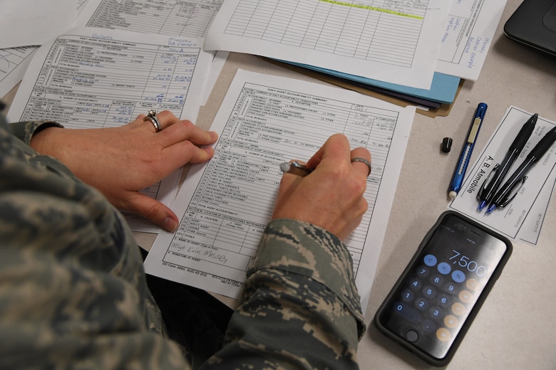 U.S. Air Force Master Sgt. Erin Massey, 335th Training Squadron student, completes class work for the finance management course inside Allee Hall at Keesler Air Force Base, Mississippi, Feb. 3, 2020. This course, which graduated 220 students this past year, takes nine academic days to complete. Approximately 7,400 students go through the 335th TRSs 13 Air Force Specialty Codes each year. (U.S. Air Force photo by Kemberly Groue)