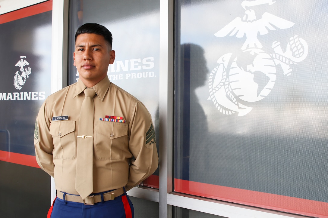U.S. Marine Corps Sgt. Thomas Zandate, a recruiter with Recruiting Substation Pomona, Recruiting Station Riverside, 12th Marine Corps District, stands outside his office in Pomona, CA, Feb. 21, 2020. The day before, Zandate performed CPR to help save a man’s life outside in the parking lot of RSS Pomona. (U.S. Marine Corps photo by Sgt. Juan Madrigal)