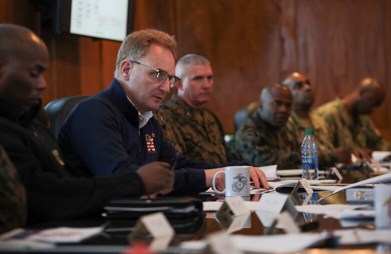 The Honorable Mr. Thomas B. Modly, Secretary of the Navy (Acting), visited Parris Island, S.C. March 6, 2020. Modly visited Parris Island to enhance his understanding of the environment and facilities aboard the depot as an installation in addition to viewing how the U.S. Marine Corps conducts entry-level training.



(U.S. Marine Corps photo by Sgt. Dana Beesley)