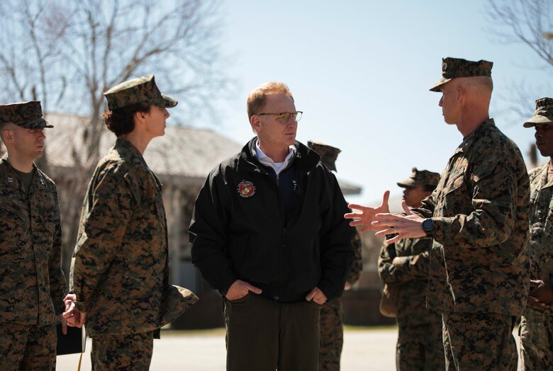 The Honorable Mr. Thomas B. Modly, Secretary of the Navy (Acting), visited Parris Island, S.C. March 6, 2020. Modly visited Parris Island to enhance his understanding of the environment and facilities aboard the depot as an installation in addition to viewing how the U.S. Marine Corps conducts entry-level training.



(U.S. Marine Corps photo by Sgt. Dana Beesley)