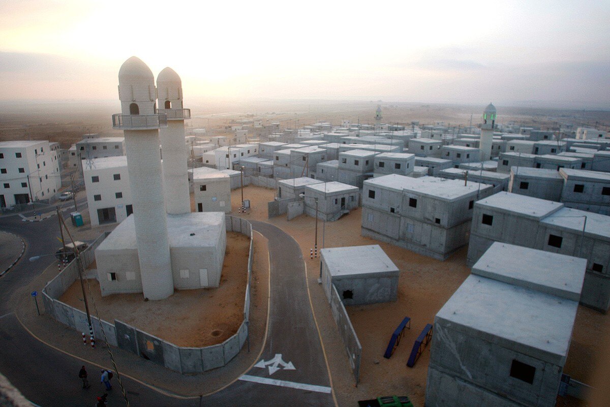 A view of a mock village set up by the Israeli army to conduct urban warfare exercises, at the urban warfare training center at Tze’elim military base in southern Israel.