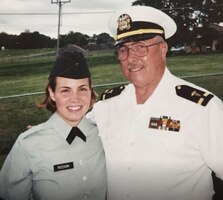2nd Lt. Lori Rozhon with her father, Chief Warrant Officer 4 David Senf, a physician's assistant, on the day of her commissioning at Illinois State University in Normal, Ill. May 2000.  Rozhon, an agricultural engineering major, was a member of Illinois State University ROTC. (Contributed).