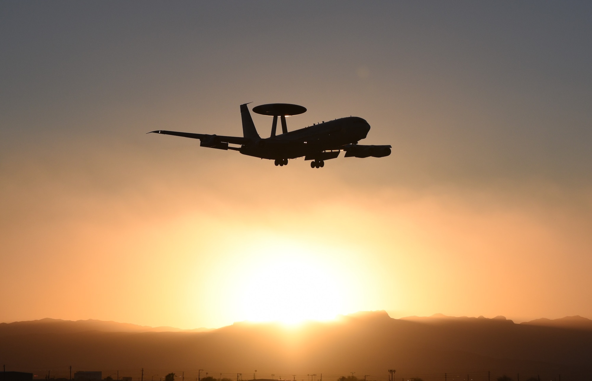 The E-3 Sentry Airborne Warning and Control System prepares for a mission in support of RED FLAG on Feb. 3, 2020 at Nellis Air Force Base, Nevada. While the AWACS belongs to the 552nd Air Control Wing at Tinker Air Force Base, the mission was supported by the 552nd Maintenance Squadron, 552nd Aircraft Maintenance Squadron, the 960th Airborne Air Control Squadron and the 72nd Security Forces Squadron (U.S. Air Force photo by 2nd Lt. Ashlyn K. Paulson).