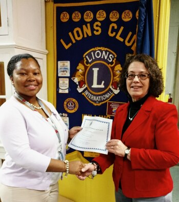 Marion County Director of S.C. Department of Juvenile Justice, Cynthia Ford, visits the Mullins Lions with a wealth of information about her department. She was presented a certificate of appreciation by Lion Vice President, Lisa Marlowe Elliott, Jan. 23, 2018.