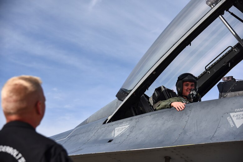 A photo of an Airman preparing for takeoff.