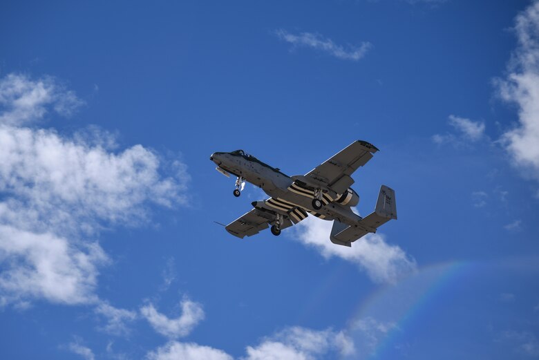A photo of an A-10 flying.