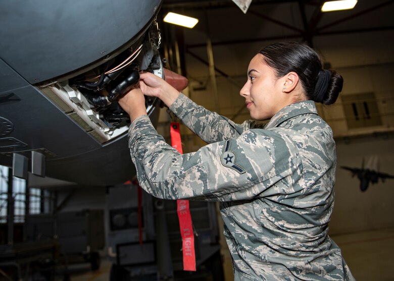 Airman Miah Dumag, 365th Training Squadron avionics technician apprentice course graduate, poses for a photo at Sheppard Air Force Base, Texas, March 10, 2020. Dumag scored perfect scores on all her performance checks and tests during her training, which gained her the ACE award. (U.S. Air Force photo by Senior Airman Pedro Tenorio)