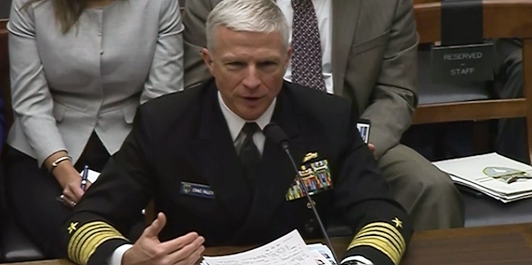 Broadcast screenshot of Adm. Craig Faller testifying.