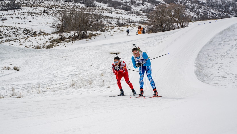 Teams of Soldier-biathlete teams from 21 states compete in the patrol event during the 2020 Chief, National Guard Bureau Biathlon Championship at the Soldier Hollow Nordic Center in Midway, Utah, March 1, 2020.