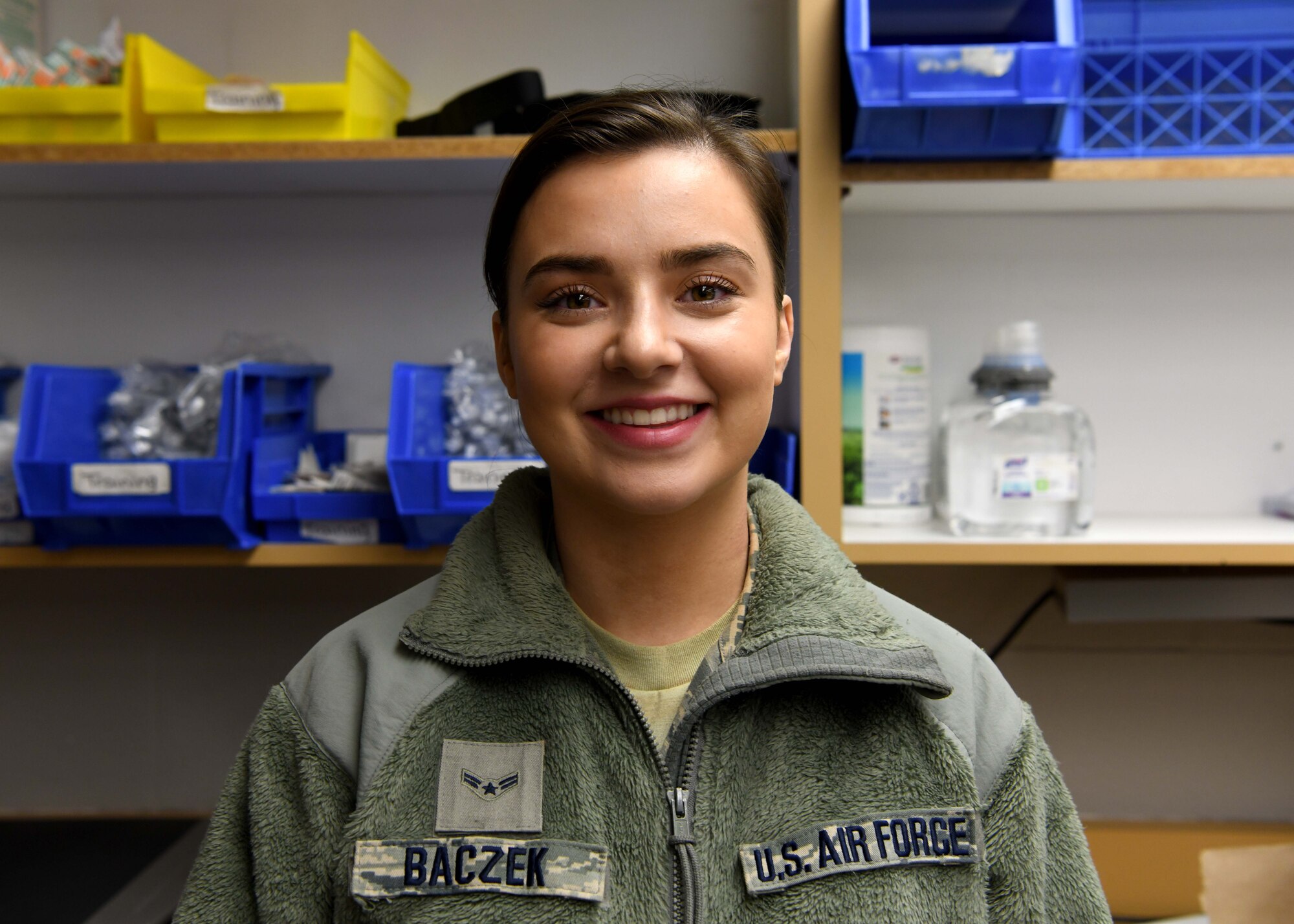 Airman 1st Class Veronica Baczek conducts hearing tests as part of the 104th Fighter wing's periodic health assessments on March 8, 2020. Baczek works in public health and is also a student at Westfield State pursuing her bachelor's degree. (U.S. Air National Guard photo by Airman Camille Lienau)