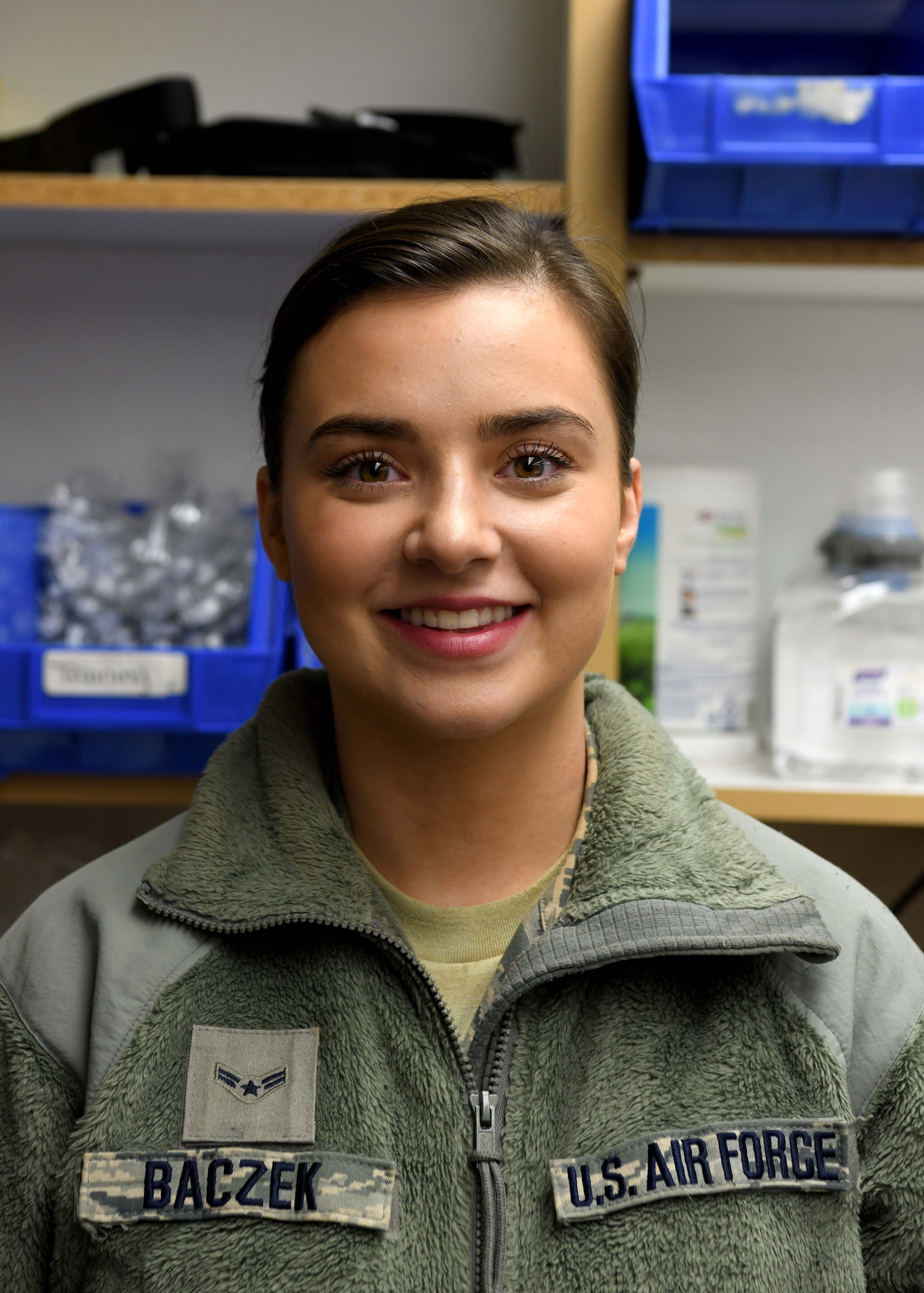 Airman 1st Class Veronica Baczek conducts hearing tests as part of the 104th Fighter wing's periodic health assessments on March 8, 2020. Baczek works in public health and is also a student at Westfield State pursuing her bachelor's degree. (U.S. Air National Guard photo by Airman Camille Lienau)