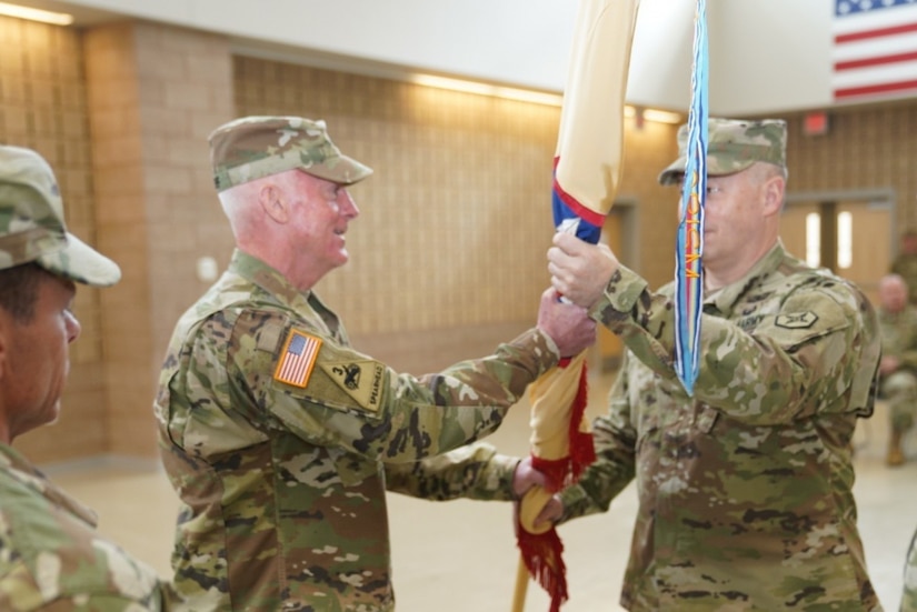 U.S. Army Reserve Brig. Gen. Stuart Werner, a native of Manchester, Pennsylvania, assumes command of 364th Sustainment Command (Expeditionary) in a ceremony held on Mar. 8 in Marysville, Washington. The brief ceremony was officiated by Maj. Gen. Eugene LeBoeuf, commanding general of 79th Theater Sustainment Command, with Col. Vince Rice, deputy commander of the 364th ESC, standing in place of outgoing commander, Brig. Gen. Vincent E. Buggs. The 364th ESC has approximately 4,000 U.S. Army Reserve Soldiers and includes two Regional Support Groups and one Sustainment Brigade that comprise a total of 40 units and spans six states and two time zones in the northwestern portion of the United States. (Photo by U.S. Army Reserve Sgt. Christian Dizon, 477th Transportation Company