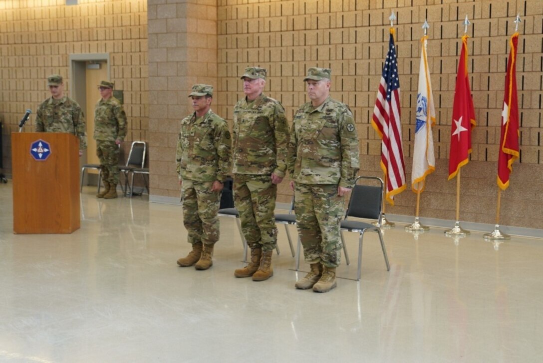 U.S. Army Reserve Brig. Gen. Stuart Werner, a native of Manchester, Pennsylvania, assumes command of 364th Sustainment Command (Expeditionary) in a ceremony held on Mar. 8 in Marysville, Washington. The brief ceremony was officiated by Maj. Gen. Eugene LeBoeuf, commanding general of 79th Theater Sustainment Command, with Col. Vince Rice, deputy commander of the 364th ESC, standing in place of outgoing commander, Brig. Gen. Vincent E. Buggs. The 364th ESC has approximately 4,000 U.S. Army Reserve Soldiers and includes two Regional Support Groups and one Sustainment Brigade that comprise a total of 40 units and spans six states and two time zones in the northwestern portion of the United States. (Photo by U.S. Army Reserve Sgt. Christian Dizon, 477th Transportation Company)