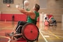 U.S. Marine Corps Gunnery Sgt. Steve Mckay catches the ball during the 2020 Marine Corps Trials wheelchair rugby competition at Marine Corps Base Camp Pendleton, Calif., March 9.