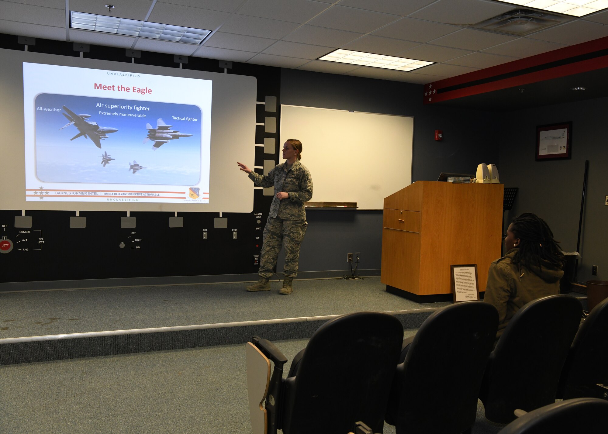 Senior Airman Julianne Sharon, 104 Operations Group Intelligence Analyst, has accomplished a lot since she enlisted in December 2016.  Sharon completed her technical training, graduated from Westfield State University with her Bachelors of Science in Criminal Justice with a minor in finance, and started working fulltime in the 104OG.  (U.S Air National Guard Photos by Master Sgt. Lindsey Sarah Watson-Kirwin)