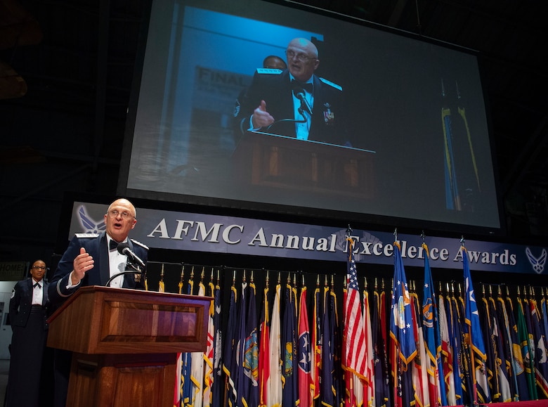 General Arnold W. Bunch, Jr., AFMC commander speaks to nominees and their well-wishers during the command's annual awards banquet, March 11, 2020.