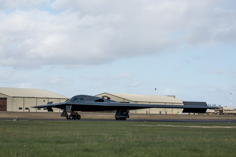 B-2 Spirit aircraft on runway.