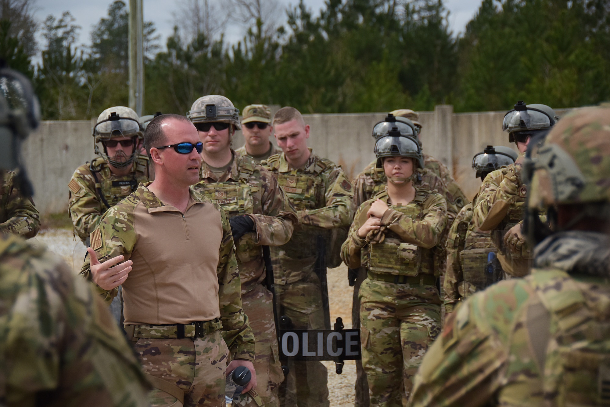 U.S. Air Force Master Sgt. Christopher Distel, assigned to the 178th Wing's Security Forces Squadron, Ohio Air National Guard, provides instruction during a training session at Patriot South, a domestic operations exercise at Camp Shelby, Mississippi, March 2, 2020. The 178th SFS lead a security execution with members from the 179th, 180th, and 121st, along with members from the Iowa and New Jersey Air National Guard in a support role to the Mississippi Department of Wildlife, Fisheries and Parks' Special Response Team. (U.S. Air National Guard photo by Capt. Lou Burton)