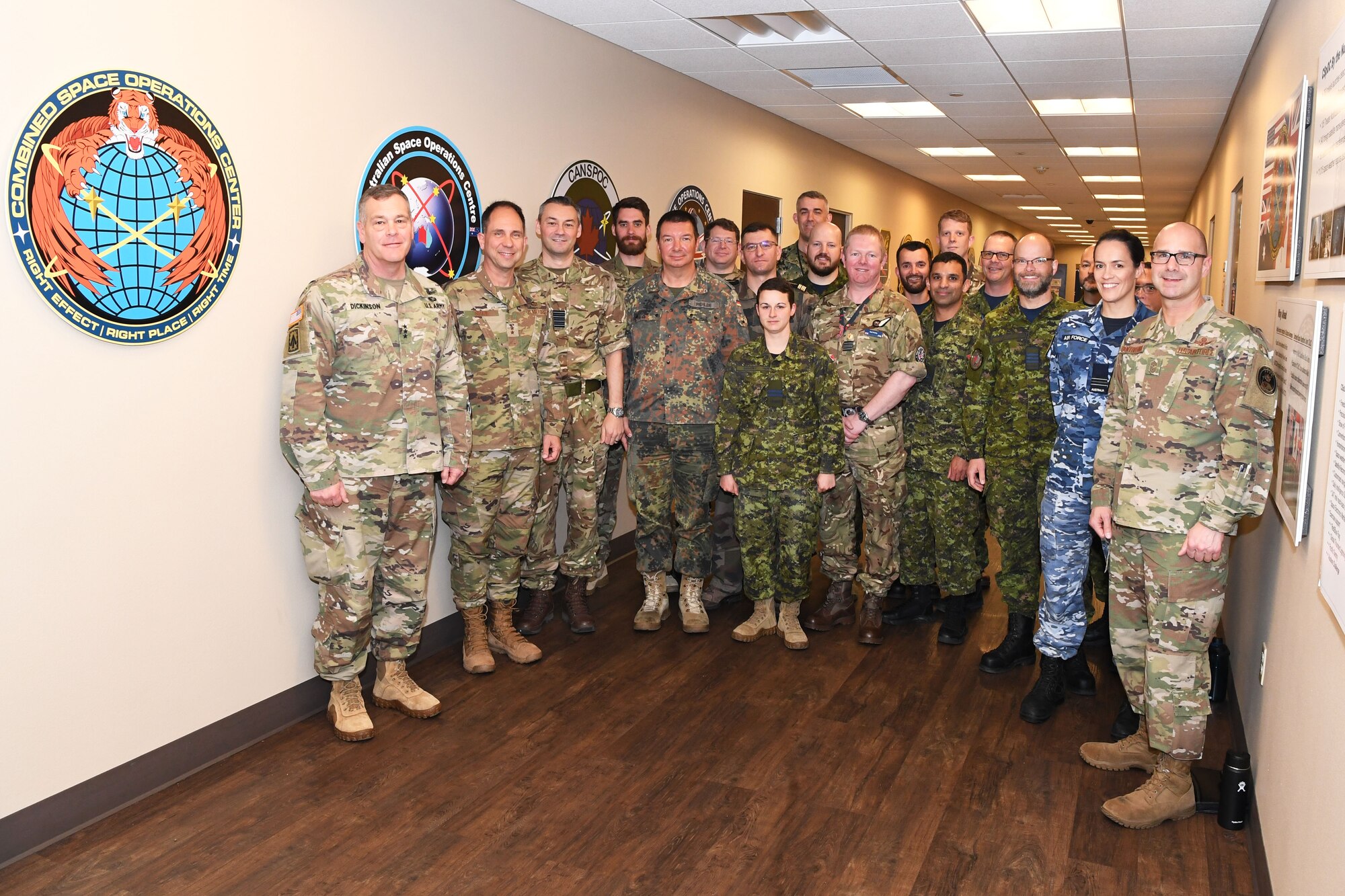 Group photo of Vandenberg leadership and multinational space personnel with U.S. Army Lieutenant General James Dickinson.