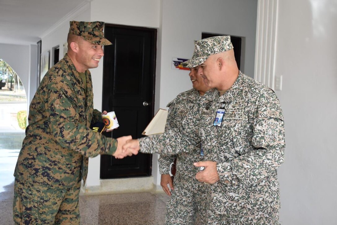 MARFORSOUTH SgtMaj Eric Cook visited Armada de Colombia’s non-commissioned officer school in Covenas and Cartagena, Colombia. Colombia has brought NCO professional development to the forefront of military training, focusing on military education.