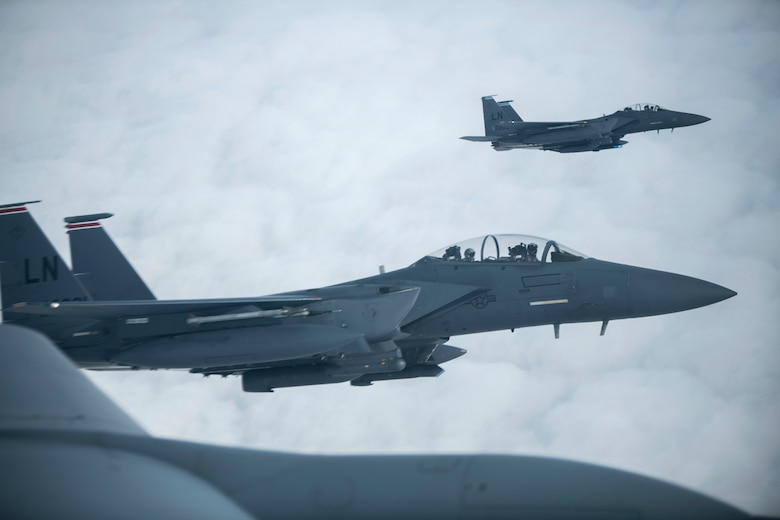 F-15E Strike Eagles prepare to receive fuel