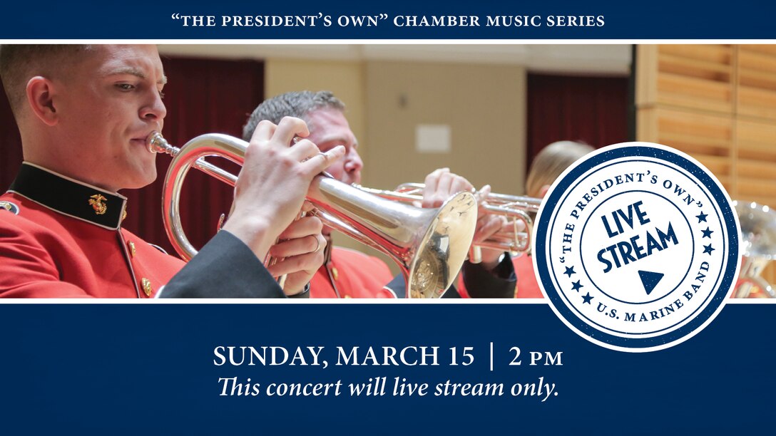 “The President’s Own” United States Marine Band and Marine Chamber Orchestra have canceled all public concerts through March 29, 2020. Some events will be live streamed instead.
 
Impacted events:
3/15 at 2 pm, Chamber Music at John Philip Sousa Band Hall in Washington, D.C. Live streamed only: www.youtube.com/usmarineband
3/22 at 2 pm, Marine Band at Northern Virginia Community College in Alexandria, Va. Canceled, no live stream.
3/29 at 2 pm, Marine Chamber Orchestra at Northern Virginia Community College in Alexandria, Va. Live streamed only: www.youtube.com/usmarineband