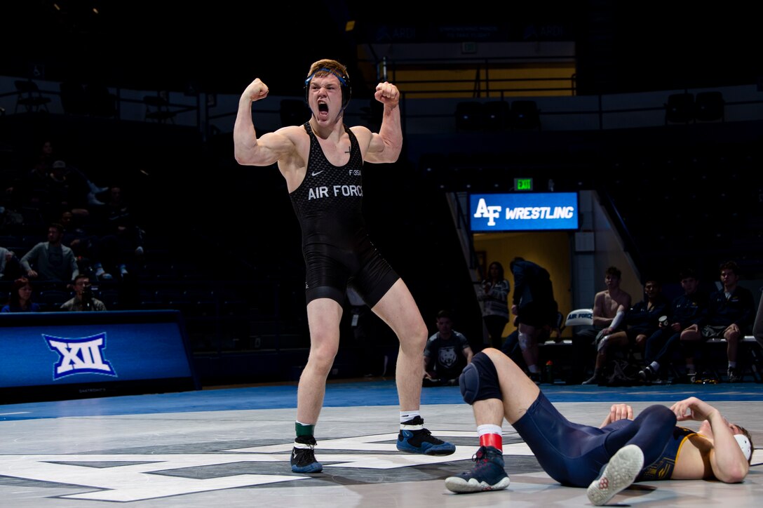 U.S. Air Force Academy wrestler celebrates winning