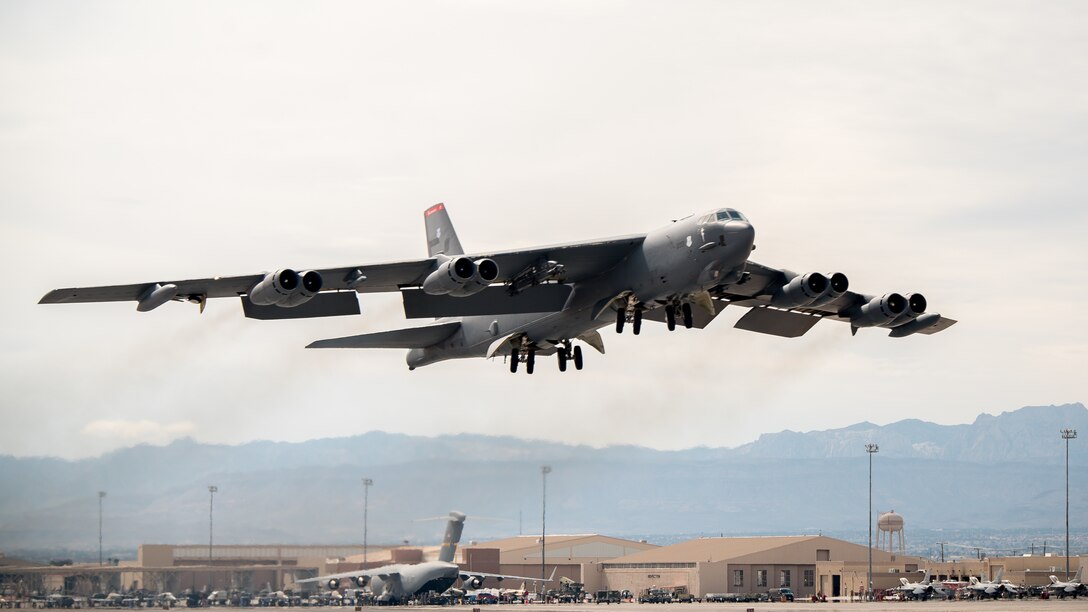 A B-52 Stratofortress takes off