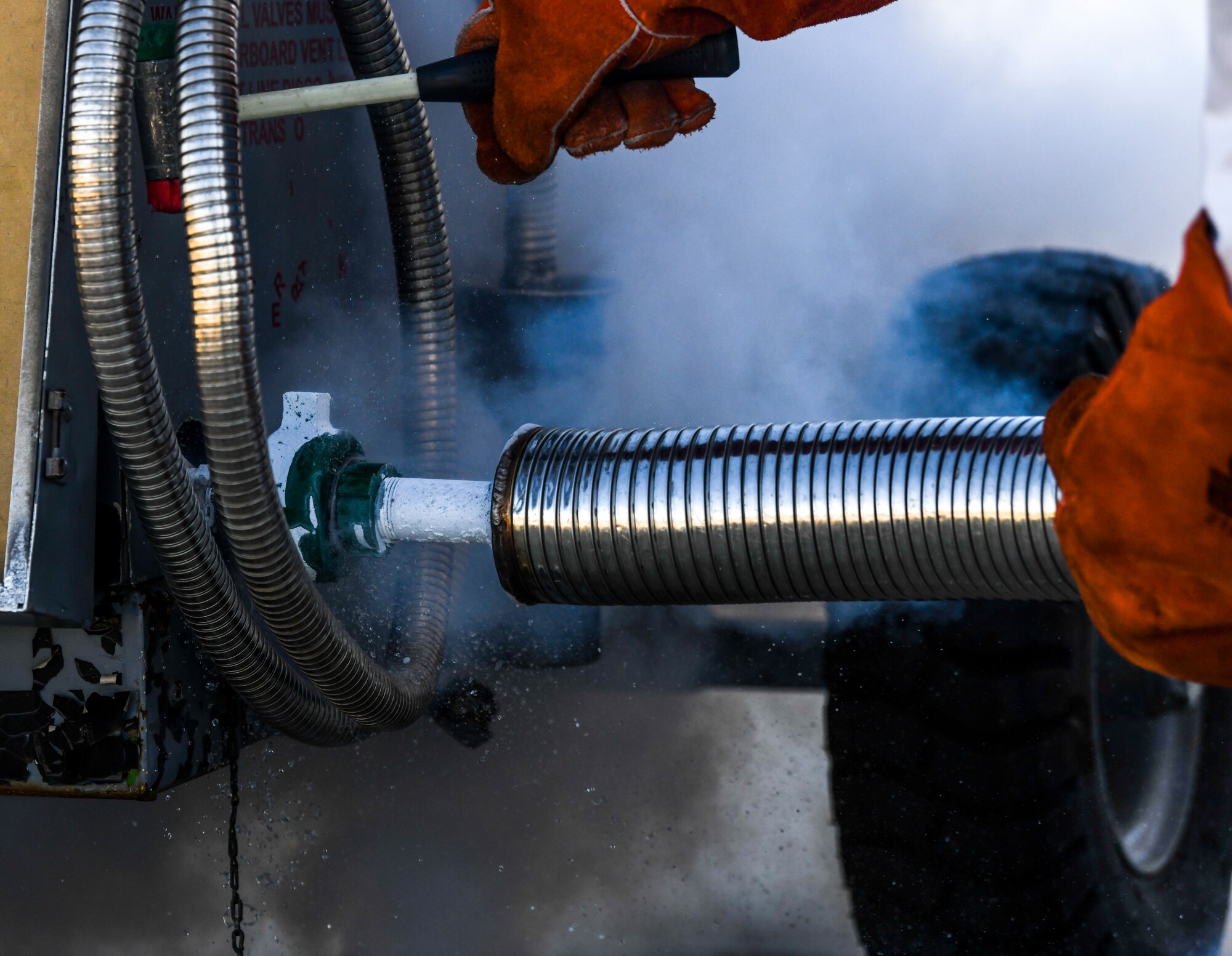 9th Logistic Readiness Squadron (LRS) fuels operators work with Liquid Oxygen