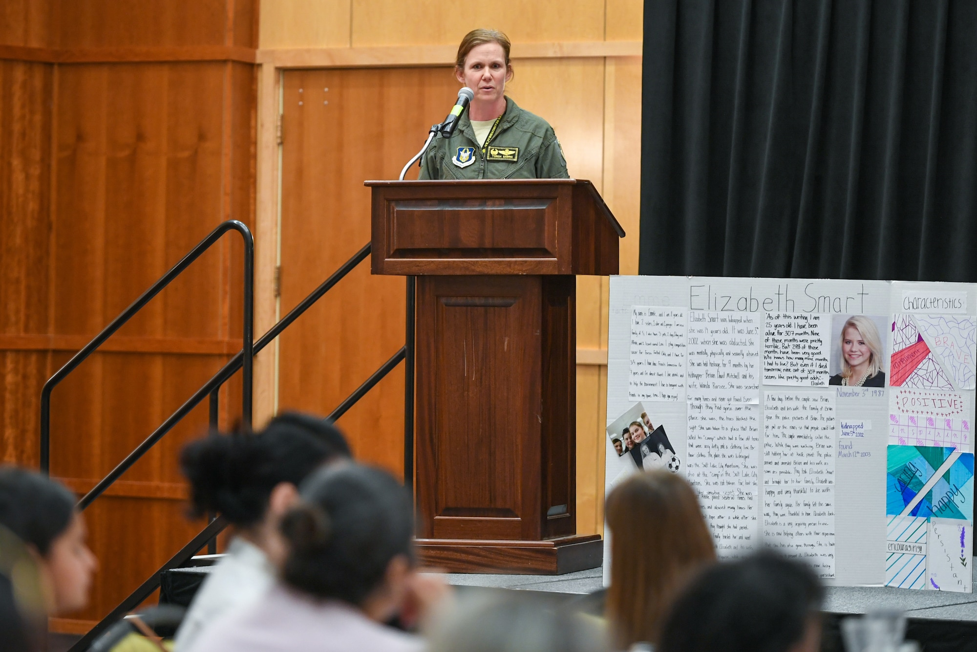 Col. Regina Sabric, 419th Fighter Wing commander, speaks at the Women's History Lunch held at Hill Air Force Base