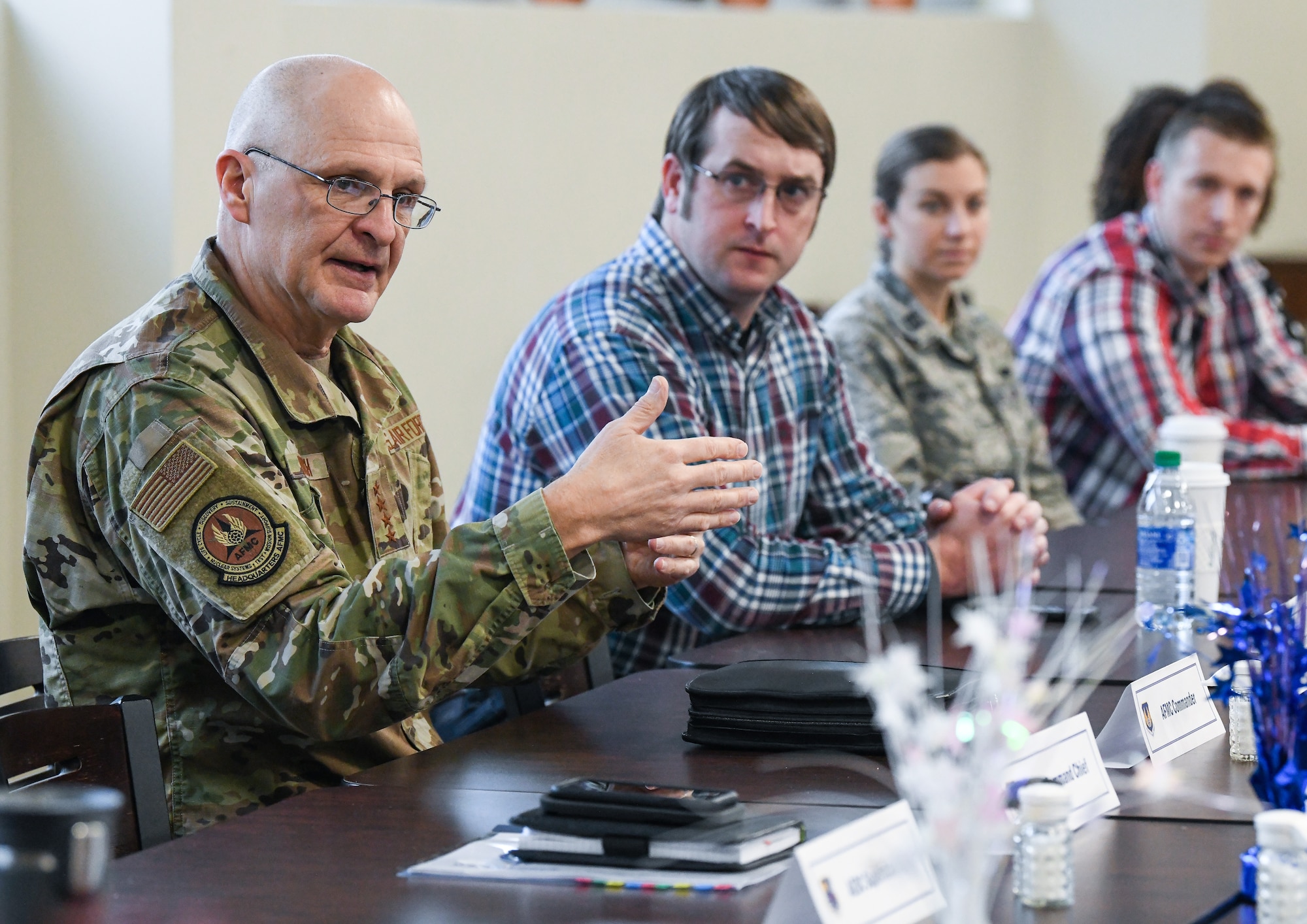 Gen. Arnold W. Bunch, Jr., commander, Air Force Materiel Command, fields questions during a breakfast with Arnold Engineering Development Complex team members, Feb. 7, 2020, at Arnold Air Force Base, Tenn. (U.S. Air Force photo by Jill Pickett)