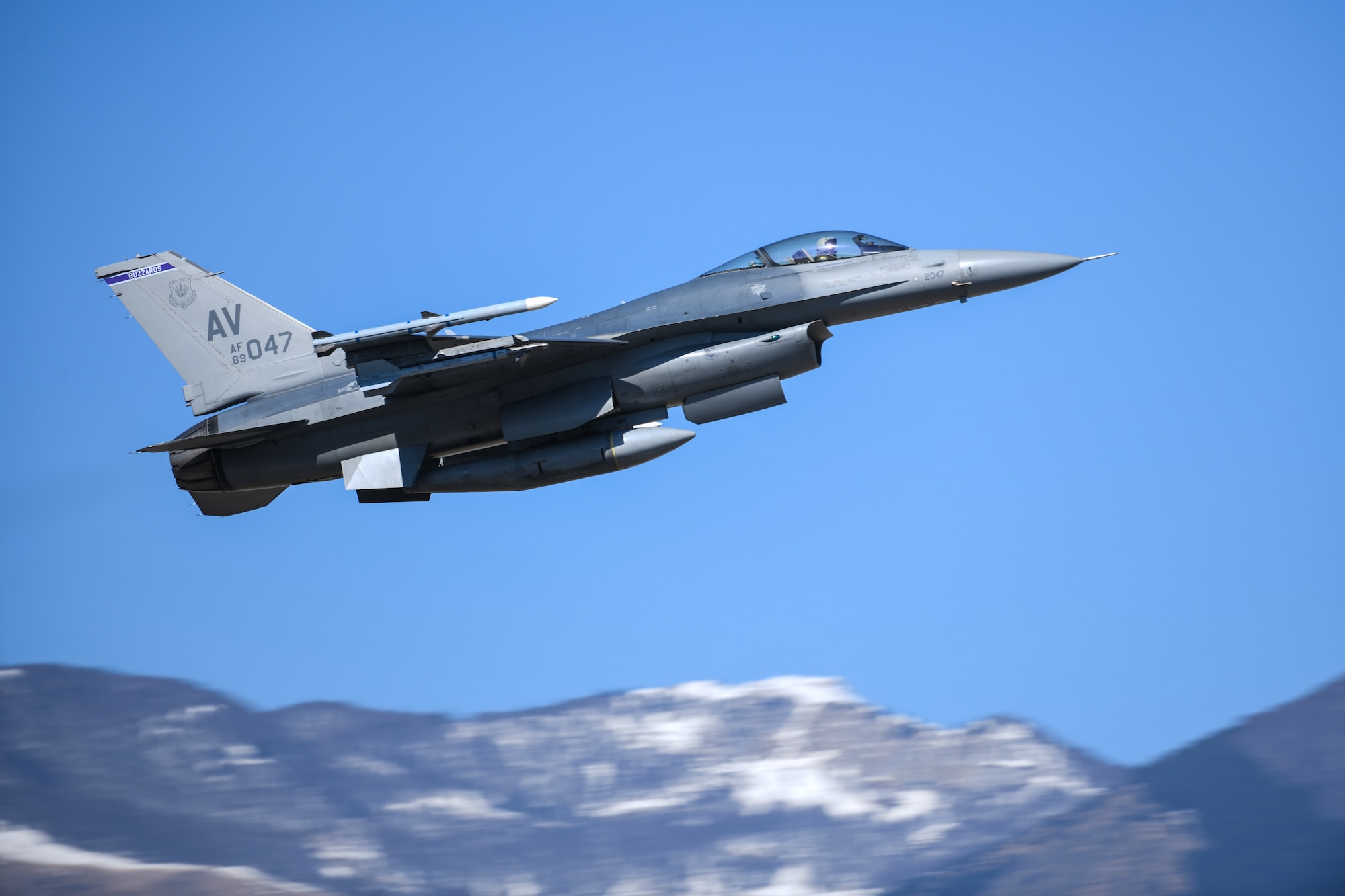 A U.S. Air Force F-16 Fighting Falcon from the 510th Fighter Squadron soars above Aviano Air Base, Italy, March 16, 2020. The 31st Fighter Wing is dedicated to remaining lethal and rapidly ready while operating within the confines of the decrees set by the Italian government. (U.S. Air Force photo by Airman 1st Class Ericka A. Woolever)