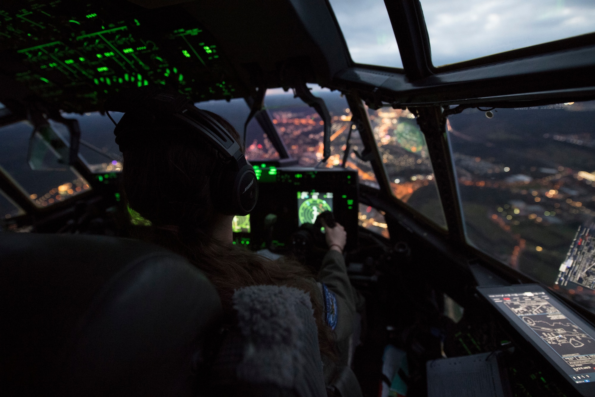 U.S. Air Force Maj. Mary Baldwin, 37th Airlift Squadron C-130J Super Hercules aircraft pilot, approaches Ramstein Air Base.