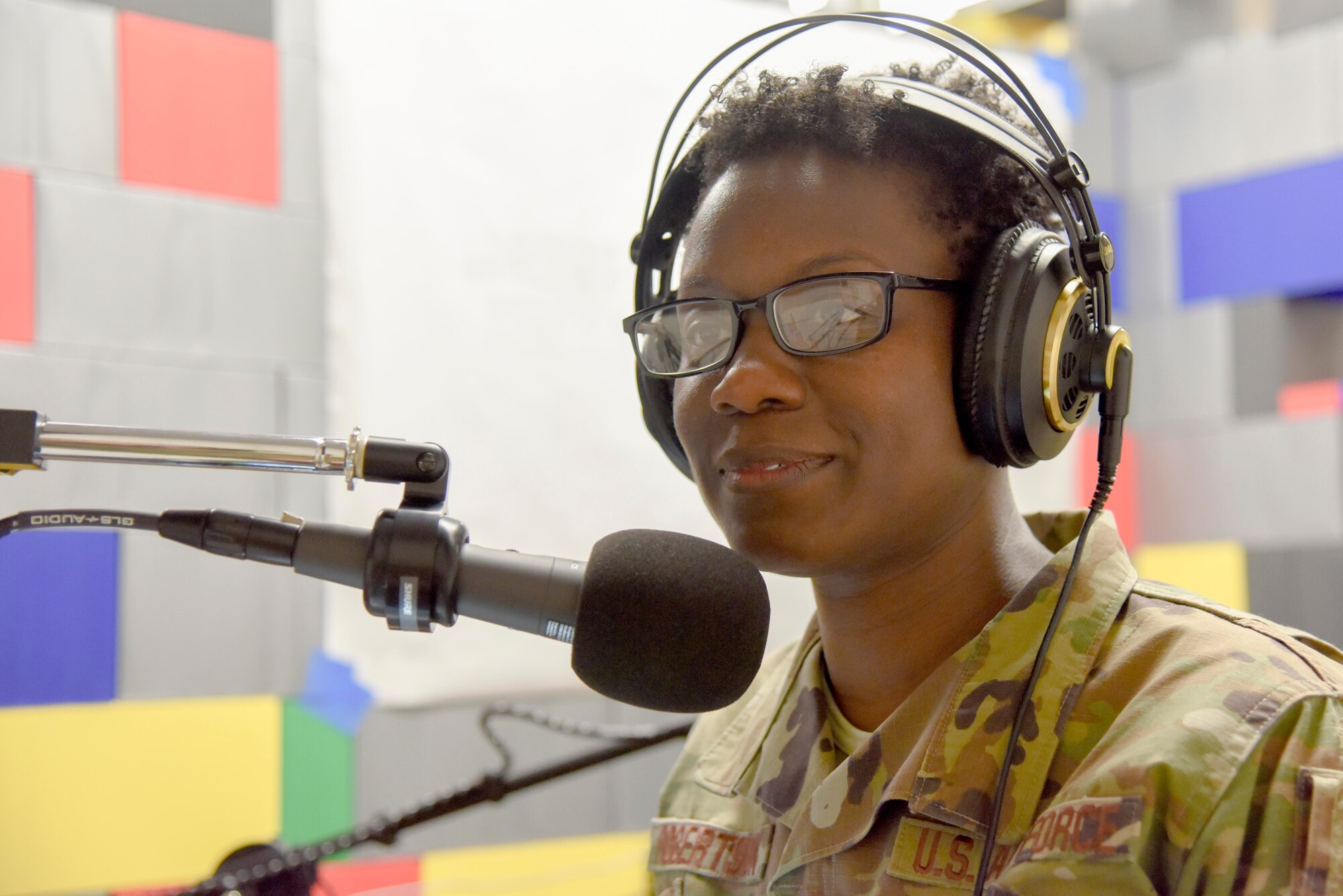 Col. Angenene Robertson, Air Mobility Command director of manpower, personnel and services, prepares for a Bedrock Podcast March 12, 2020, at Dover Air Force Base, Delaware. Robertson visited the base for a Dover AFB force support immersion where she learned in-depth details about each organization’s mission and day-to-day operations, including the Air Force Mortuary Affairs Operations. (U.S. Air Force photo by Senior Airman Eric M. Fisher)