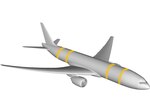 The yellow lines on this aircraft model identify areas where Dr. Alexey Titovich, a research scientist at Naval Surface Warfare Center Carderock Division, proposes infrasonic sensors should be placed to best utilize the piece of equipment. Titovich was granted a patent for, “Atmospheric infrasonic sensing from an array of aircraft” in July 2019.