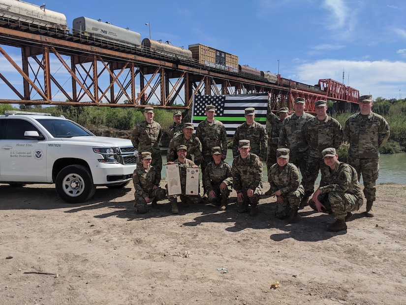 Members of the 141st Military Intelligence Battalion, mobilized to the Southwestern U.S. border October 1, 2018, as part of Operation Guardian Support, a larger National Guard mission in support of the Department of Homeland Security.