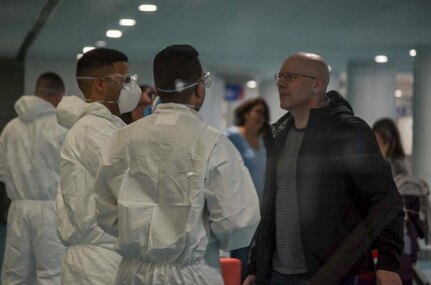 Citizen-Soldiers of the Puerto Rico National Guard along with the Department of Health and other state and federal agencies have begun evaluating and giving orientation to all passengers arriving at Luis Muñoz Marín International Airport in Carolina, Puerto Rico, through screenings to detect any suspected case of COVID-19 and avoid more infections, March 17, 2020.