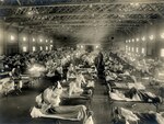 Soldiers at Camp Funston, Kansas, are quarantined while recovering from the Spanish flu in 1918. The flu infected about 500 million people around the world.
