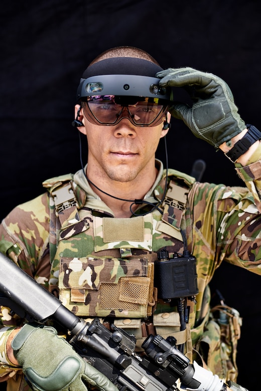 A Soldier from the Old Guard tests the second iteration of the Integrated Visual Augmentation System (IVAS) capability set during an exercise at Fort Belvoir, VA in Fall 2019.