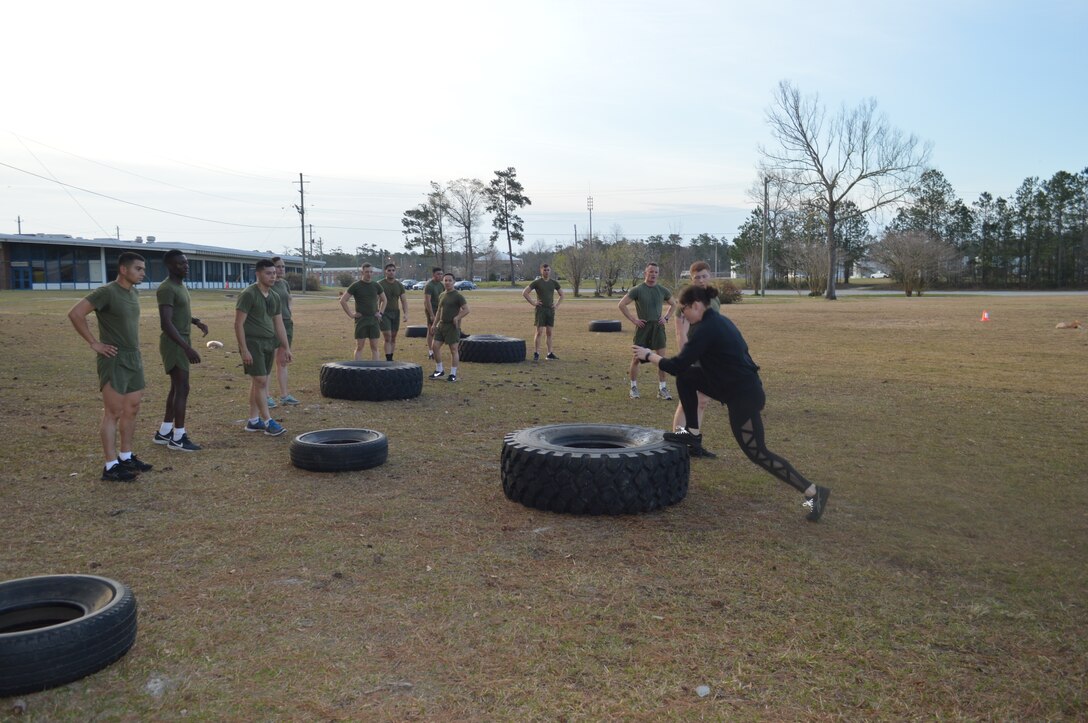 8th Communication Battalion Headquarters Company morning PT with instructors from the HITT Gym.