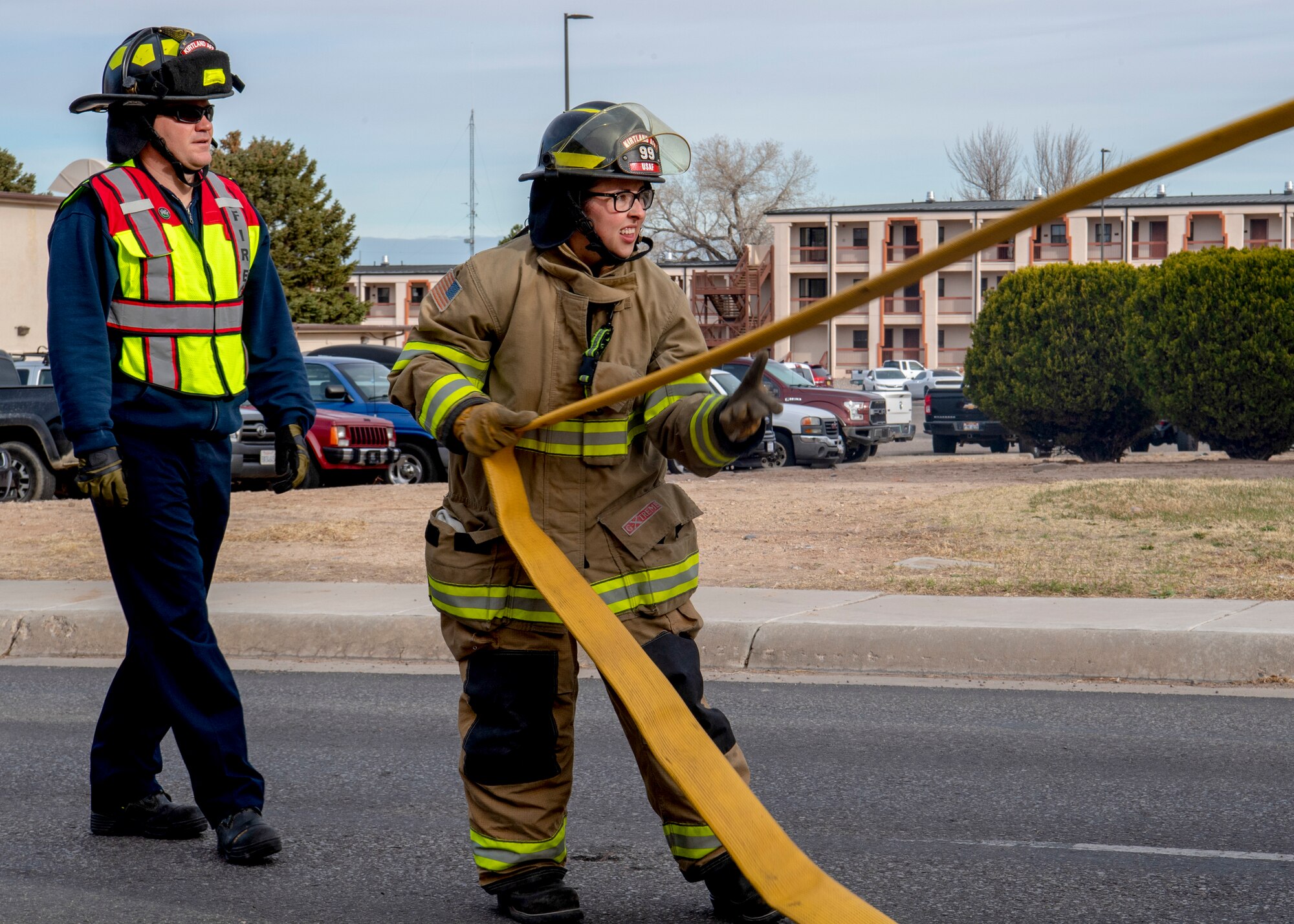 Firefighters conduct training exercise.