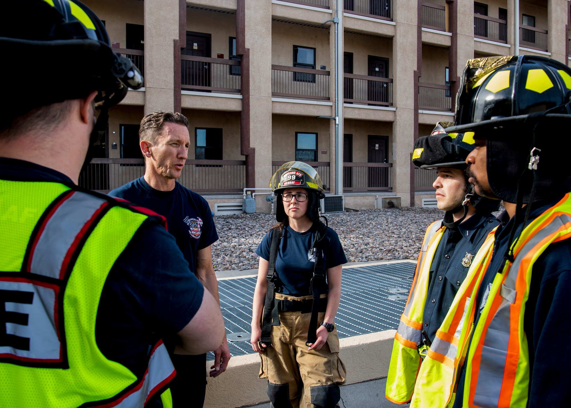 Firefighters prepare for a training exercise.