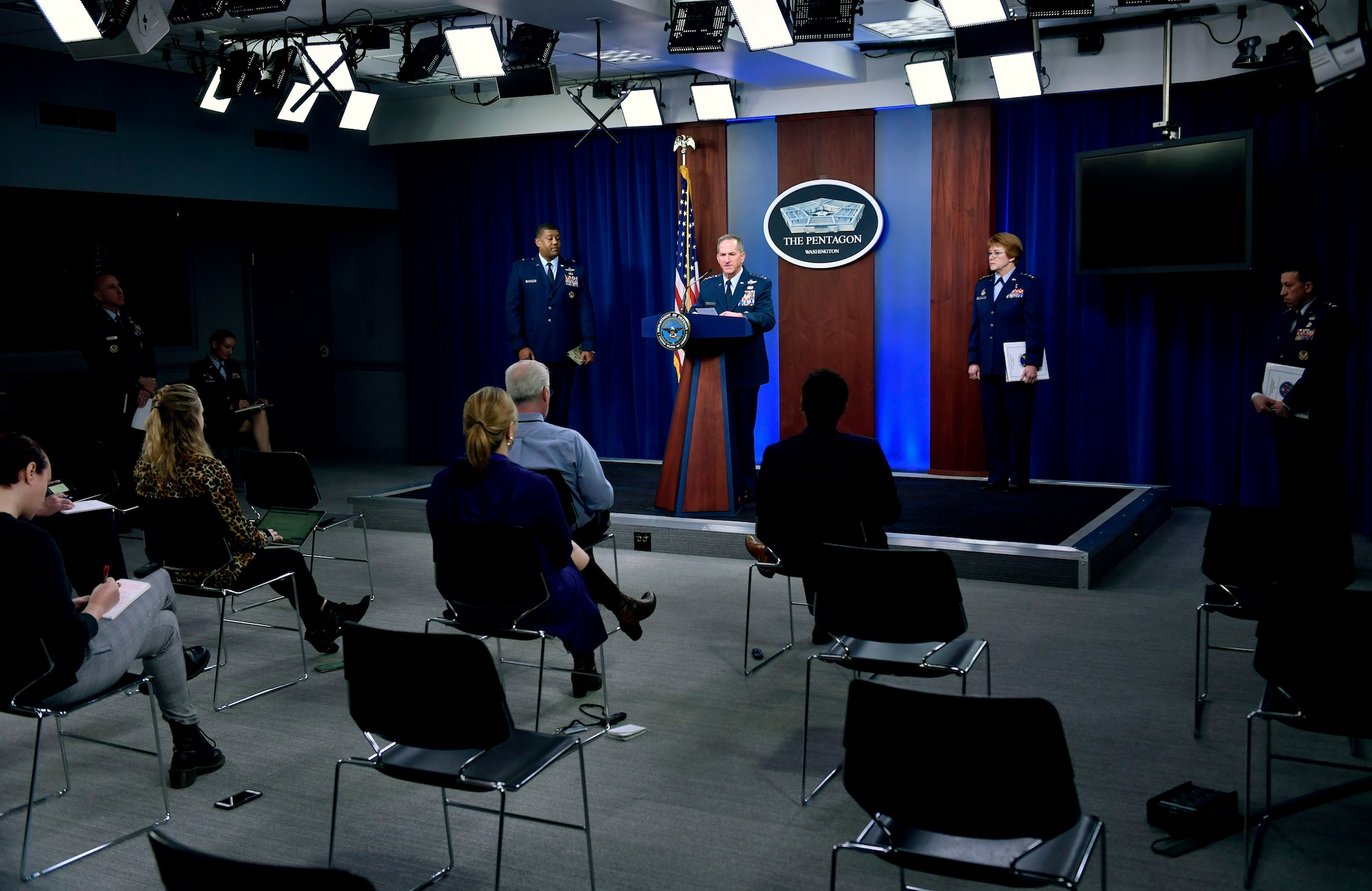 Air Force Chief of Staff Gen. David L. Goldfein conducts a press briefing with the Pentagon Press Corps to address Air Force response efforts for COVID-19 at the Pentagon, Arlington, Va., March 18, 2020. (U.S. Air Force photo by Wayne Clark)